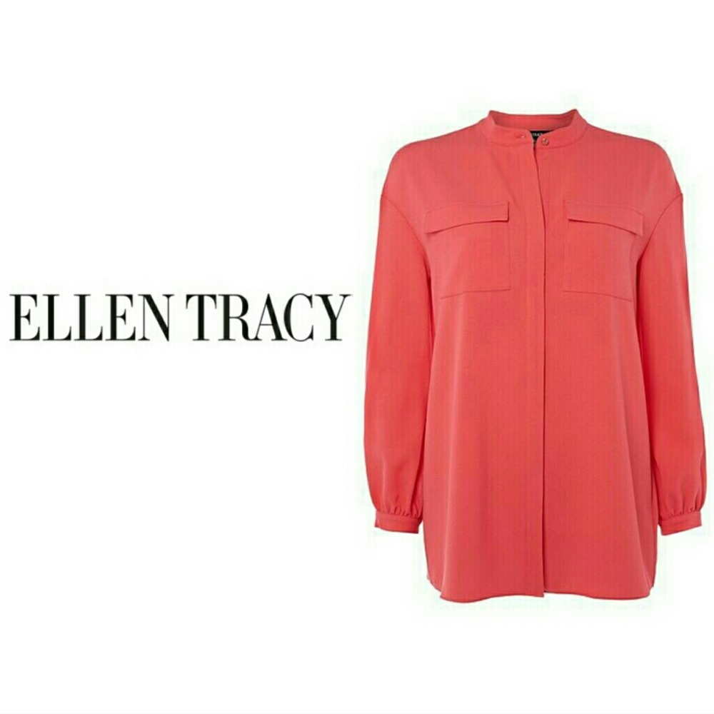ELLEN TRACY coral pink long sleeve top Size M